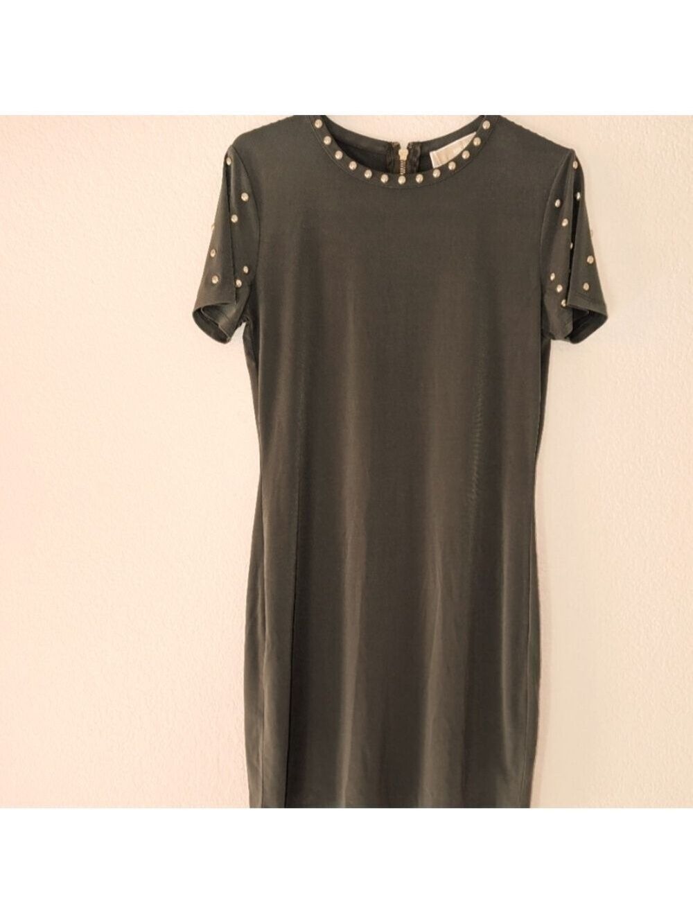 Michael Kors Embellished Dress , size Small,long zipper on the back ,muted green